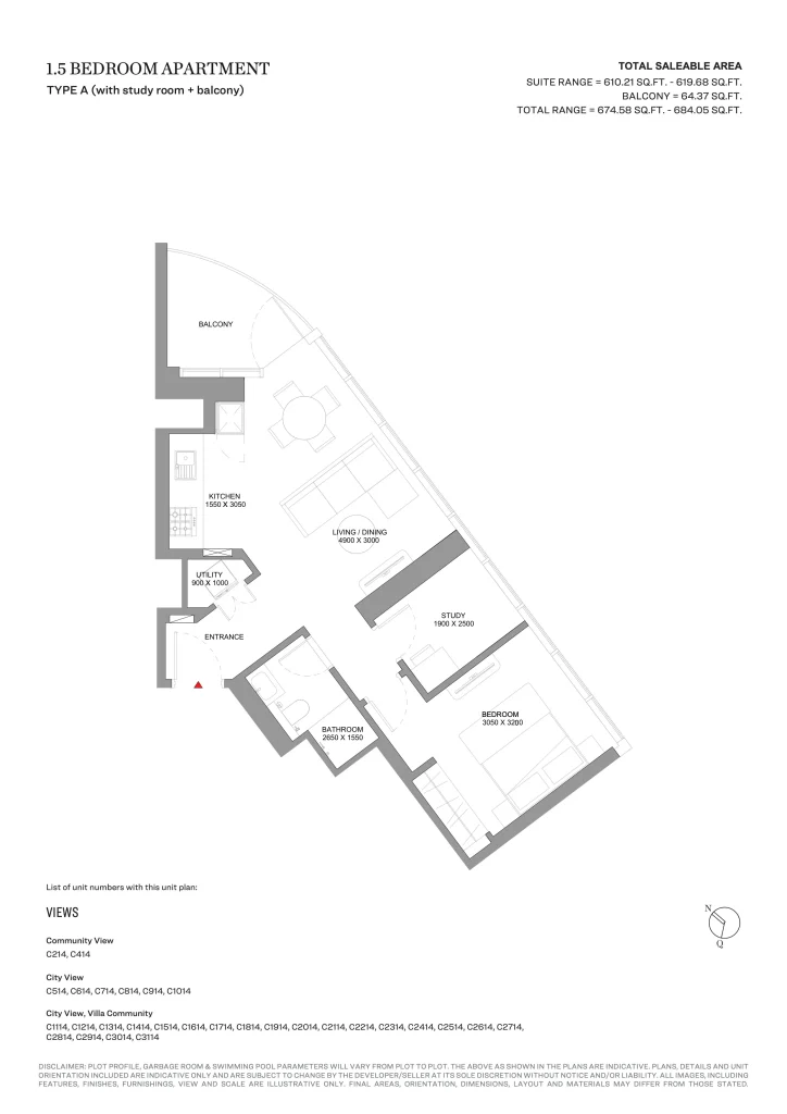 Sobha_Solis_1ベッドルーム+書斎