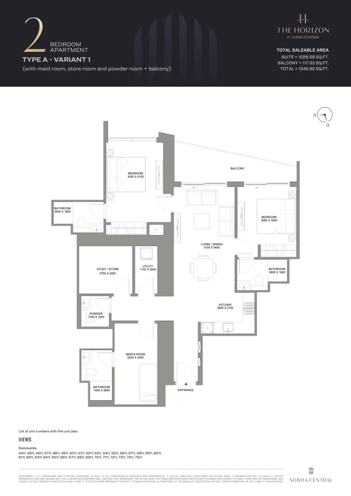 Sobha Realty（ソバ・リアリティ）Centralの2ベッドルーム
